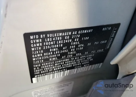 2010 Volkswagen Tiguan S from USA, damaged, VIN WVGAV7AX6AW524791